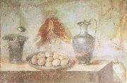 unknow artist Still life wall Painting from the House of Julia Felix Pompeii thrusches eggs and domestic utensils Germany oil painting reproduction